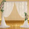 10ft x 7ft Cream White Chiffon Backdrop Curtain with Lights String for Parites Wedding Wrinkle Free Curtain Photo Backdrops Drapes for Baby Shower Birthday Party Home Decorations view 3