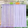 10ft x 7ft Lavender Chiffon Backdrop Curtain with Lights String for Parites Wedding Wrinkle Free Curtain Photo Backdrops Drapes for Baby Shower Birthday Party Home Decorations view 4