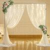 10ft x 7ft Ivory Chiffon Backdrop Curtain with Lights String for Parites Wedding Wrinkle Free Curtain Photo Backdrops Drapes for Baby Shower Birthday Party Home Decorations view 3