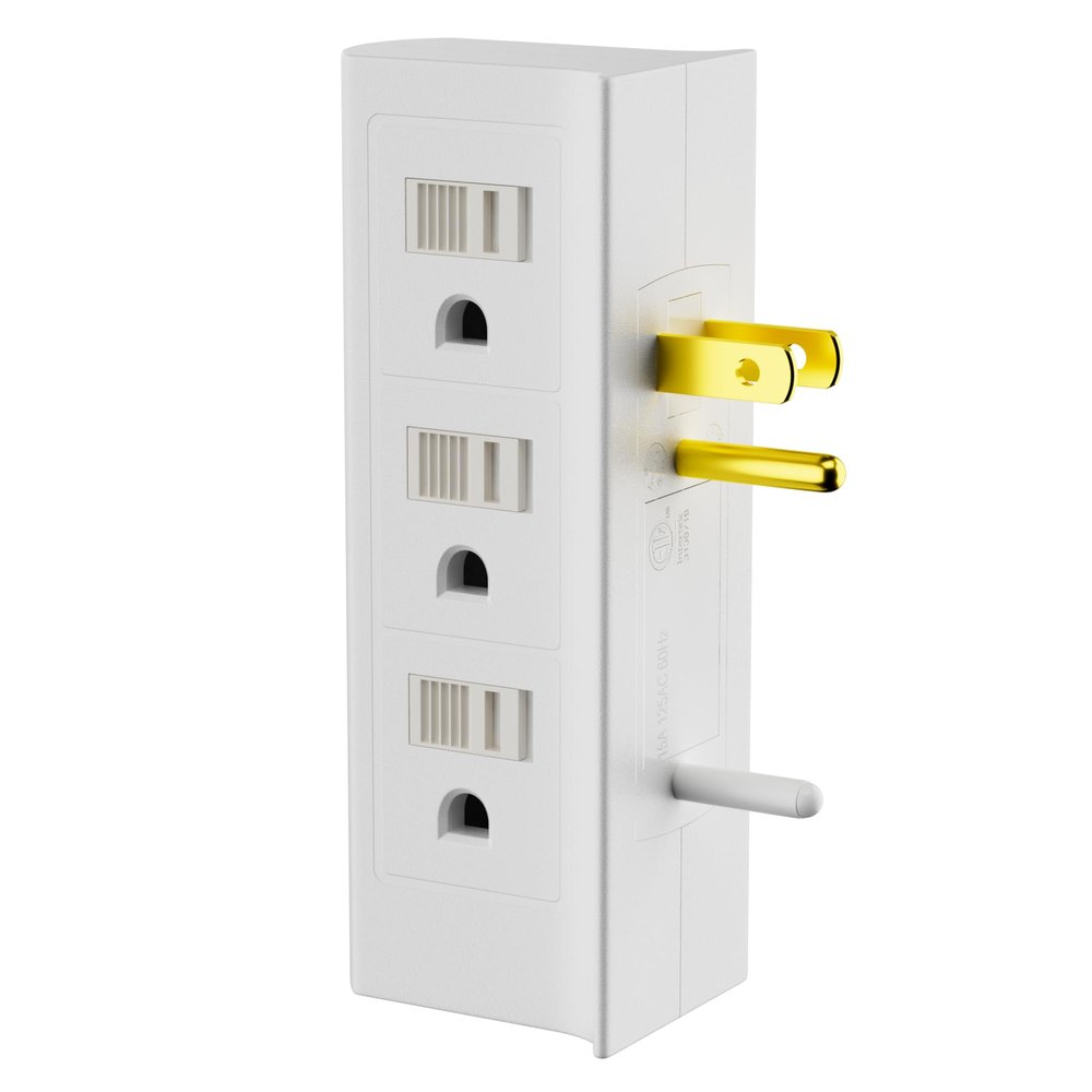 6 Outlets Splitter, 6-Outlet with Sliding Safety Covers, Grounded Side Access Outlet Extender Wall Tap, 3-Prong, Multiple Plug, Vertical Power Strip, White Adapter, 125V 15A 1875W