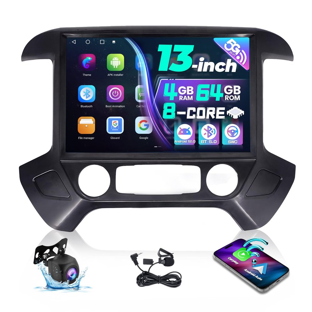 LASERTAIL 13.1 Inch 8 Core Car Radio for Chevy Silverado GMC Sierra 2014-2018 Android 13 Stereo Upgrade 2K Touch Screen for Silverado Head Unit Carplay Android Auto 5G WIFI SWC GPS 1080P Camera 4+64GB