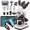 emobwdy Compound Trinocular Microscope, 40x-5000x Magnification, Digital Laboratory Trinocular Compound Led Microscope with 5 Million Pixel E-Eyepiece/Double Mechanical Stage/360 Rotating,White view 1