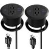 Fadossu Desktop Power Grommet - Set of 2,3-inch,20W USB C Fast Charging,Fits 3-1/8" Holes.Round Recessed Power Strip Flush Mount Desk Grommet Outlet,2-AC Outlet,3-USB Port,5 ft Cord,Black view 1