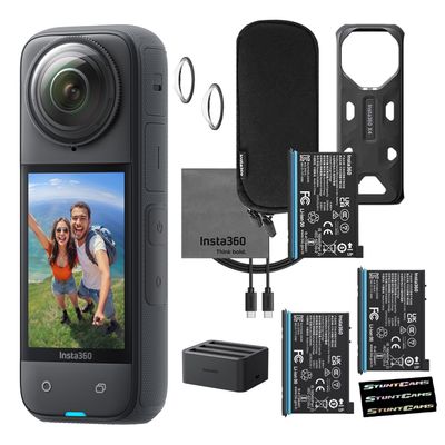 Insta360 X4 - Waterproof 8K 360 Action Helmet Camera with 2 Extra Batteries and Fast Charge Hub Kit, 4K Wide-Angle Video Removable Lens Guards, Sports, Content, Travel, Outdoor Creator