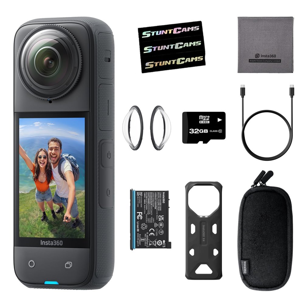 Insta360 X4 - Waterproof 8K 360 Action Helmet Camera with 32GB SD Card, 4K Wide-Angle Video, Invisible Selfie Stick Effect Lens Guards, 135 Min Battery Life, Sports, Content, Travel, Outdoor Creator