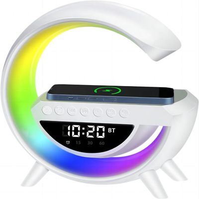 Dewould G-Type Wireless Charging Light,Wireless Charging Clock Alarm LED Desk Lamp All-in-One Machine, Suitable for Colored Environmental Lights in Bedrooms, Offices, and Homes