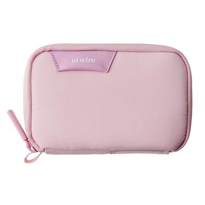 Folio Mini Tech Gear Pouch with Label Identification for Travel, Gym, Work Organizer for Cables Chargers, Electronic Accessories (Pale Pink)