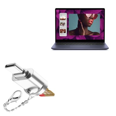 BoxWave Adapter Compatible with Dell Inspiron 2-in-1 7445 - Micro SD Card miniReader, USB Type-C OTG Reader USB3.0 Adapter Keychain - Metallic Silver