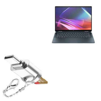 BoxWave Adapter Compatible with HP Spectre x360 (14-eu0097nr) - Micro SD Card miniReader, USB Type-C OTG Reader USB3.0 Adapter Keychain - Metallic Silver