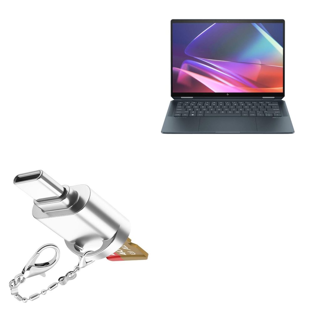 BoxWave Adapter Compatible with HP Spectre x360 (14-eu0097nr) - Micro SD Card miniReader, USB Type-C OTG Reader USB3.0 Adapter Keychain - Metallic Silver