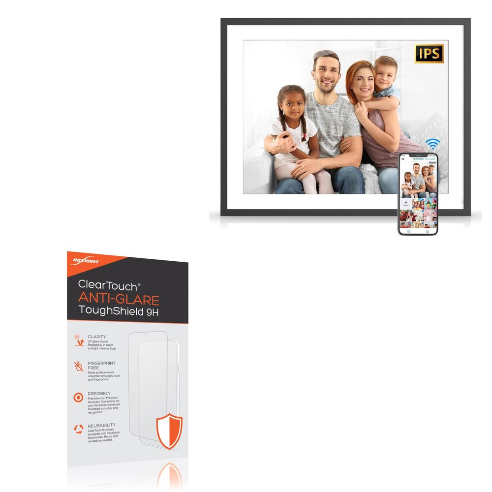 BoxWave Screen Protector Compatible with PWOSUN 17 in Digital Photo Frame - ClearTouch Anti-Glare ToughShield 9H (2-Pack), Anti-Glare 9H Tough Flexible Film Screen Protector
