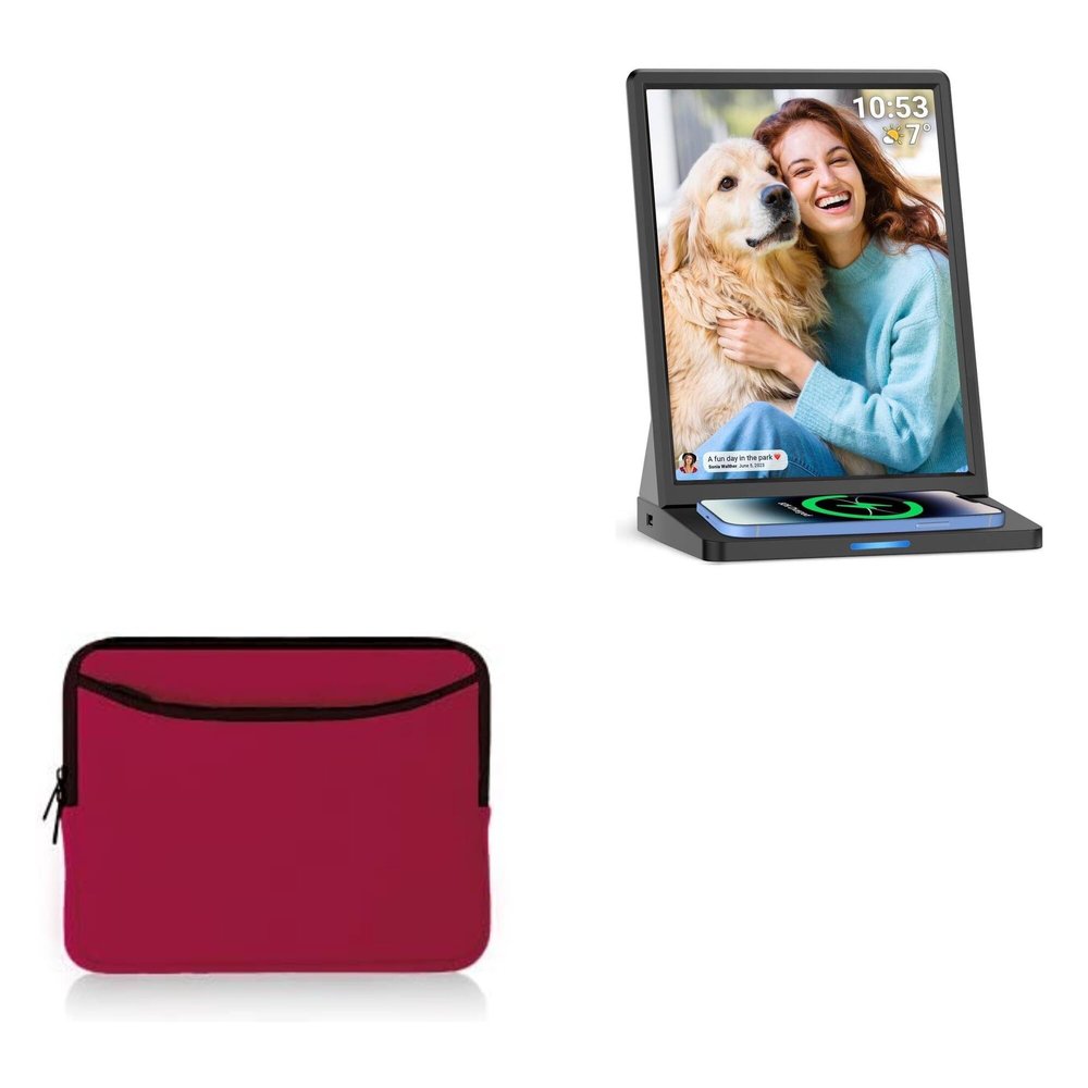 BoxWave Case Compatible with PWR4GTR WiFi Digital Picture Frame 10 in - SoftSuit with Pocket, Soft Pouch Neoprene Cover Sleeve Zipper Pocket - Crimson Red