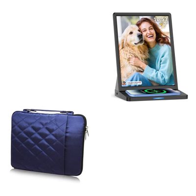 BoxWave Case Compatible with PWR4GTR WiFi Digital Picture Frame 10 in - Quilted Carrying Bag, Soft Synthetic Leather Cover w/Diamond Design - Navy