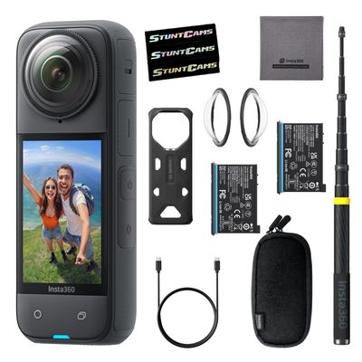 Insta360 X4 - Waterproof 8K 360 Action Helmet Camera with Extra Battery and Extra Long 118" Selfie Stick, 4K Wide-Angle Video, Invisible Selfie Stick Effect Lens Guards Sports, Travel, Outdoor