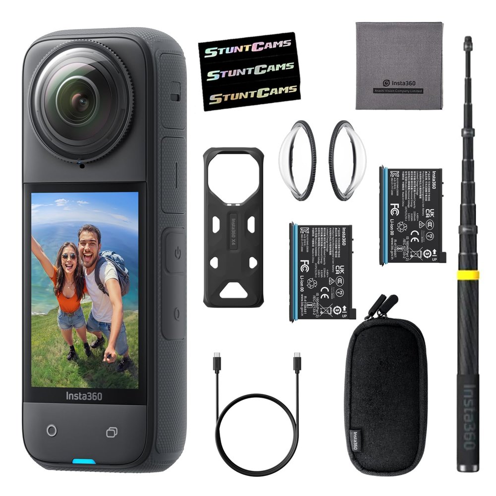 Insta360 X4 - Waterproof 8K 360 Action Helmet Camera with Extra Battery and Extra Long 118" Selfie Stick, 4K Wide-Angle Video, Invisible Selfie Stick Effect Lens Guards Sports, Travel, Outdoor