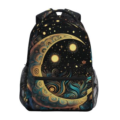 ALAZA Stars Crescent Moon Magic Backpack Purse with Multiple Pockets Name Card Personalized Travel Laptop Book Bag, Size M/16.9 inch