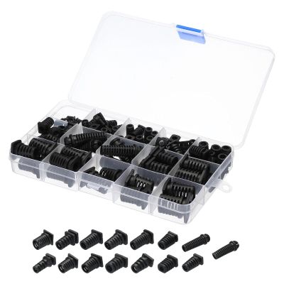 DirectNine Basics 89pcs Strain Relief Cord Connector Assortment Cable Boot Sleeve, Black