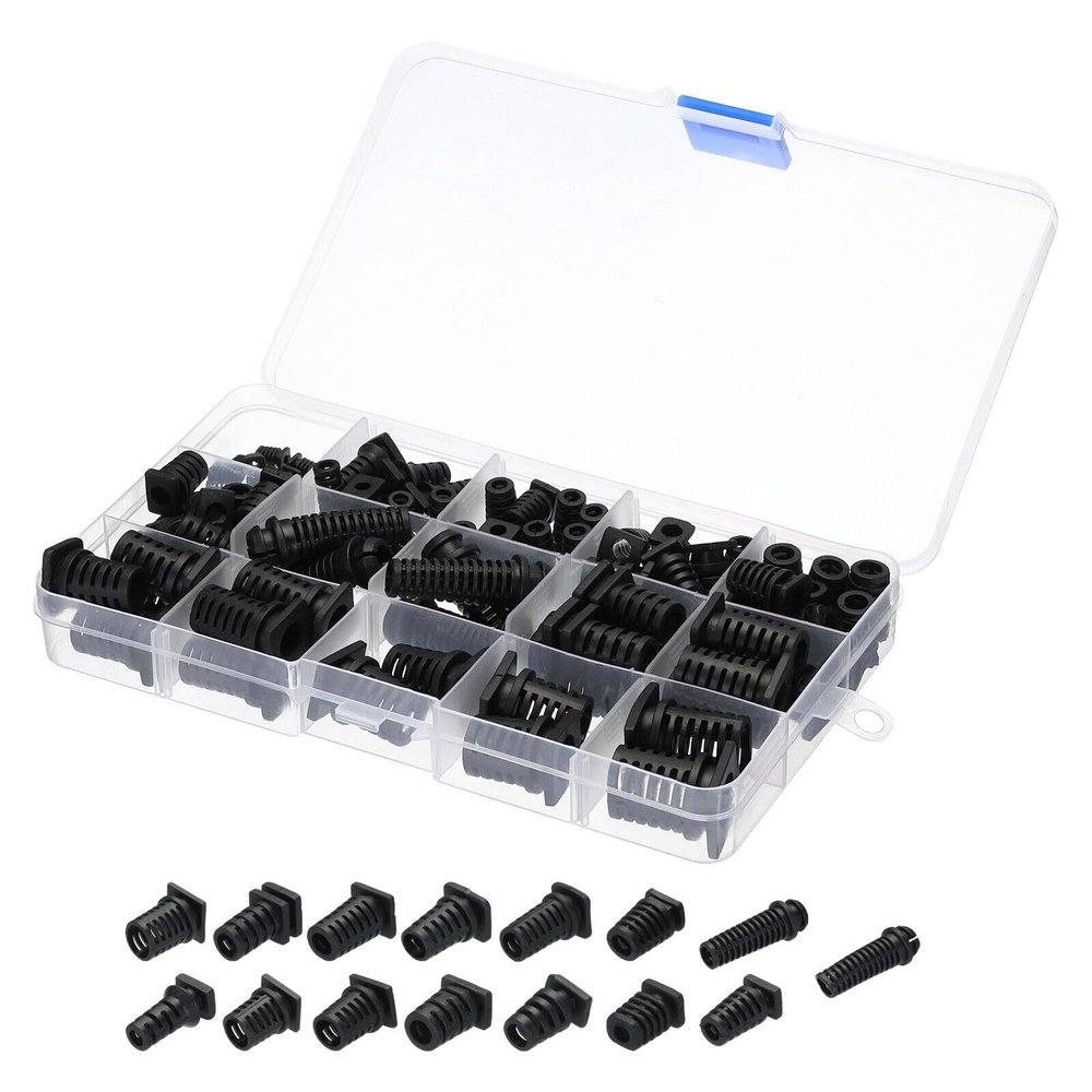 DirectNine Basics 89pcs Strain Relief Cord Connector Assortment Cable Boot Sleeve, Black
