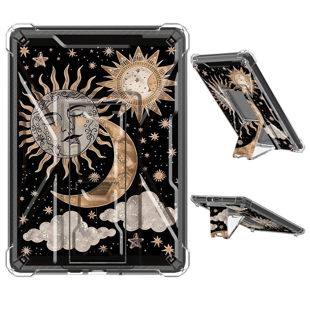 JANENFNA Clear Case for 6" All-New Kindle (2022 Release) Soft TPU Cover with Foldable Kickstand, Shockproof Rugged Case for Kindle 2022 11th Generation, Sun Moon Clouds Stars