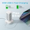 TenTrend 65W Fast Charging Station, Flat Plug Power Strip Tower with 12 AC Outlets & 8 USB Ports (2 PD USB-C Ports), 10FT Extension Cord, Compatible for MacBook Pro, iPhone Series. view 2