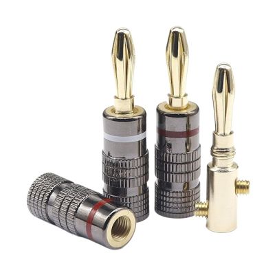 WUZDPRCJ 2pcs/1pairs Banana Plugs 24K Gold-Plated 4MM Banana Connector with Screw Lock for Audio Jack Speaker Plugs Metal, 1 Red and 1 White