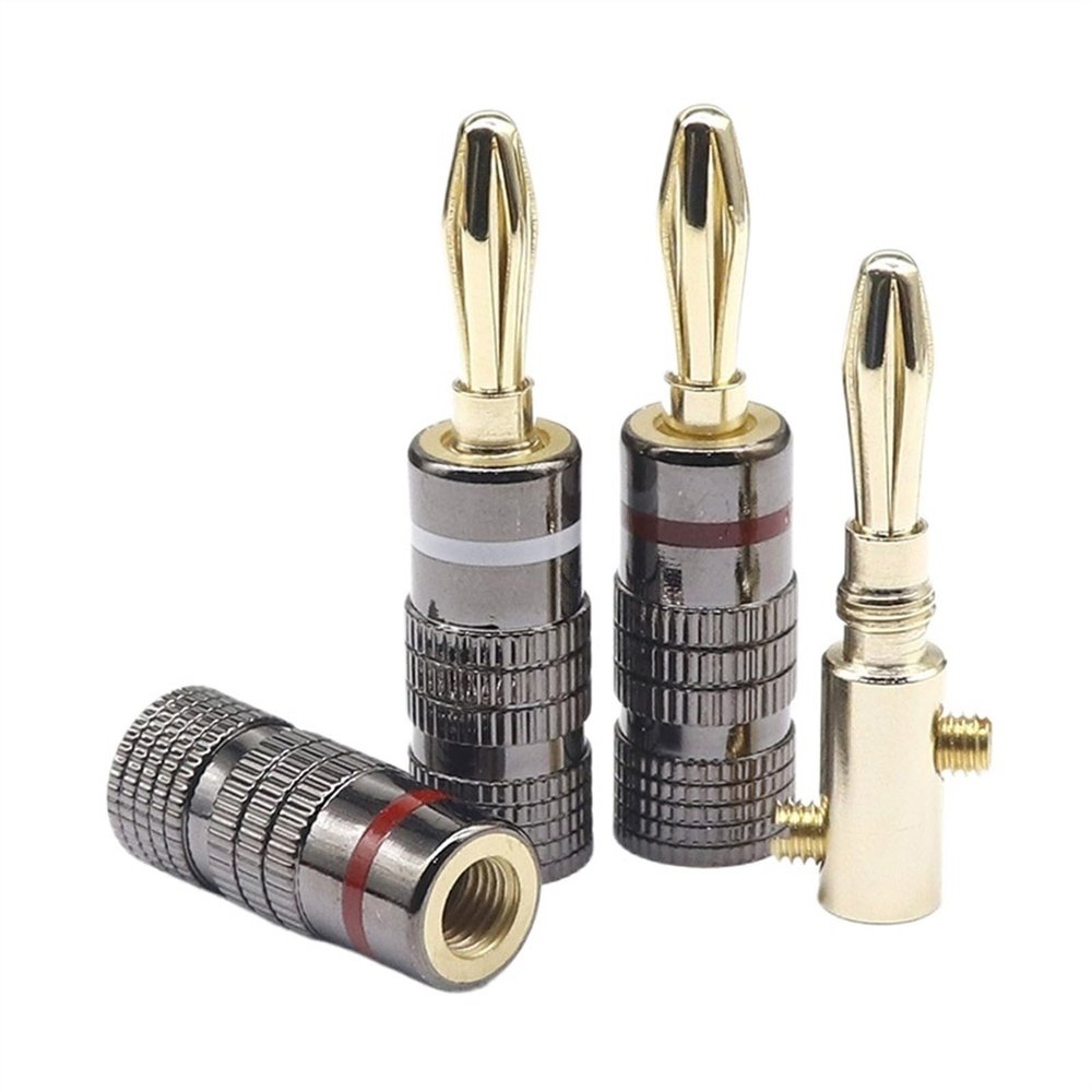 WUZDPRCJ 2pcs/1pairs Banana Plugs 24K Gold-Plated 4MM Banana Connector with Screw Lock for Audio Jack Speaker Plugs Metal, 1 Red and 1 White