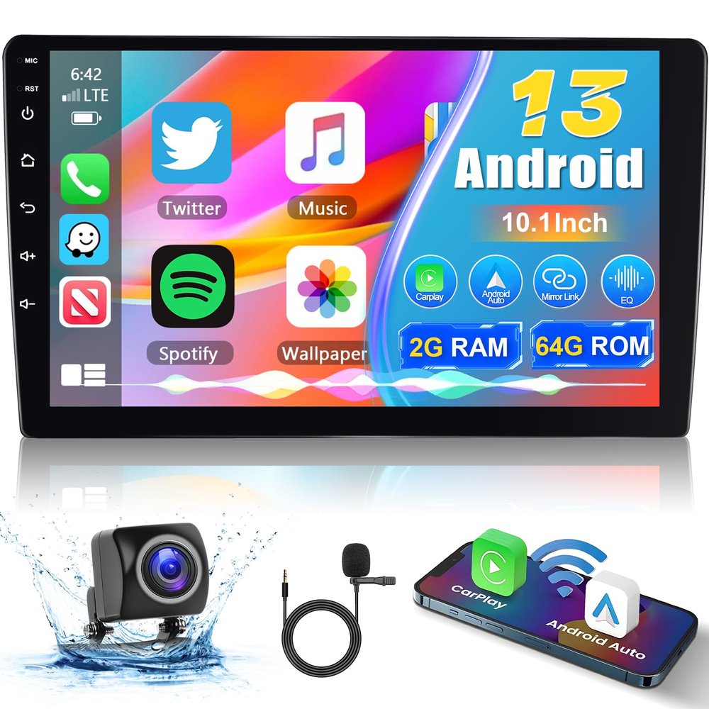 8Core 2+64GAndroid 13.0 Wireless Apple Carplay & Android Auto 2Din Car Stereo,10.1 1280*720 IPS Touchscreen Double Din Car Radio Receiver with Bluetooth/GPS/Mirror Link/SWC/WiFi+AHD Backup Camera