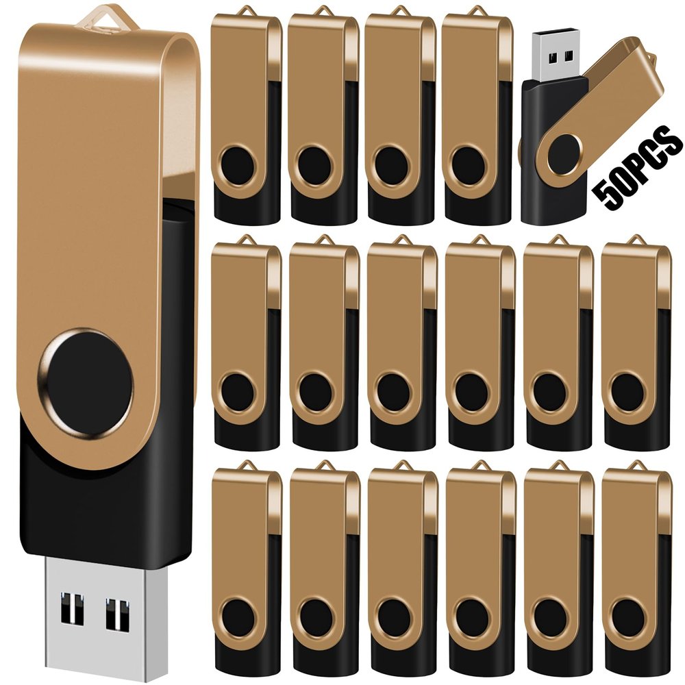 EASTBULL 16GB USB Flash Drive Bulk Thumb Drives 50 Pack with Lanyards USB 2.0 Jump Drive 16 GB Memory Sticks Zip Drive Pen Drive for Storage and Backup Gold 50PCS 16GB