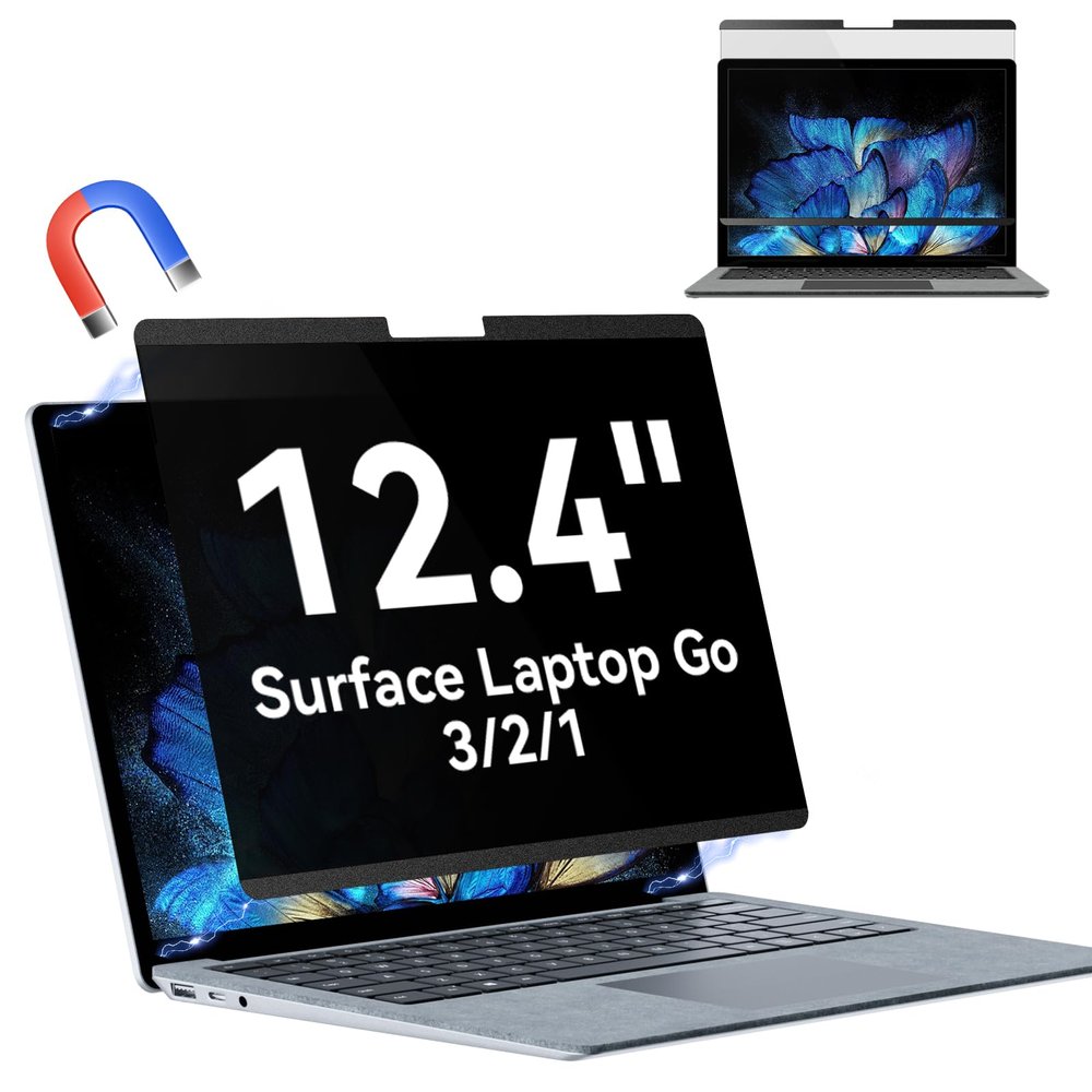 Magnetic Privacy Screen for 12.4 inch Microsoft Surface Laptop Go 3/2/1, Removable Anti Glare Blue Light Laptop Privacy Filter, Anti Spy Black Protector Security Private