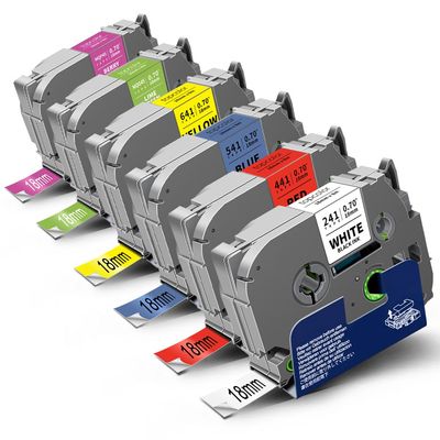 Topcolor 6-Pack 18mm 0.7" Laminated Tape Compatible for Brother P-Touch Label Tape 18mm 0.7 Inch Laminated Colored Tze Tz 3/4" Label for PTD400 PTD610BT PTD410 PTD600, White/Red/Yellow/Blue/Green/Pink