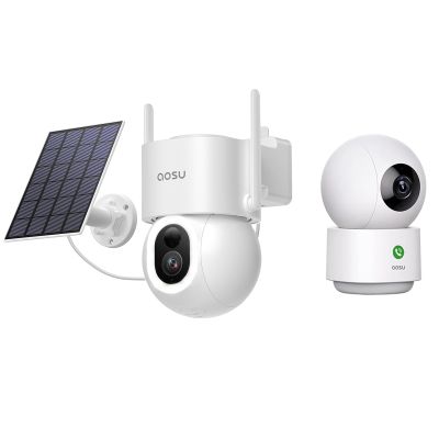 AOSU 2K Indoor Security Camera & 3K/5MP Outdoor Solar Powered Security Camera