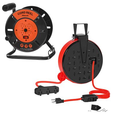 WILAWELS Extension Cord Storage Reel and 30 Ft Retractable Extension Cord Reel Bundle, 16/3 Gauge SJTW Power Cord G95CR06-R30CR06
