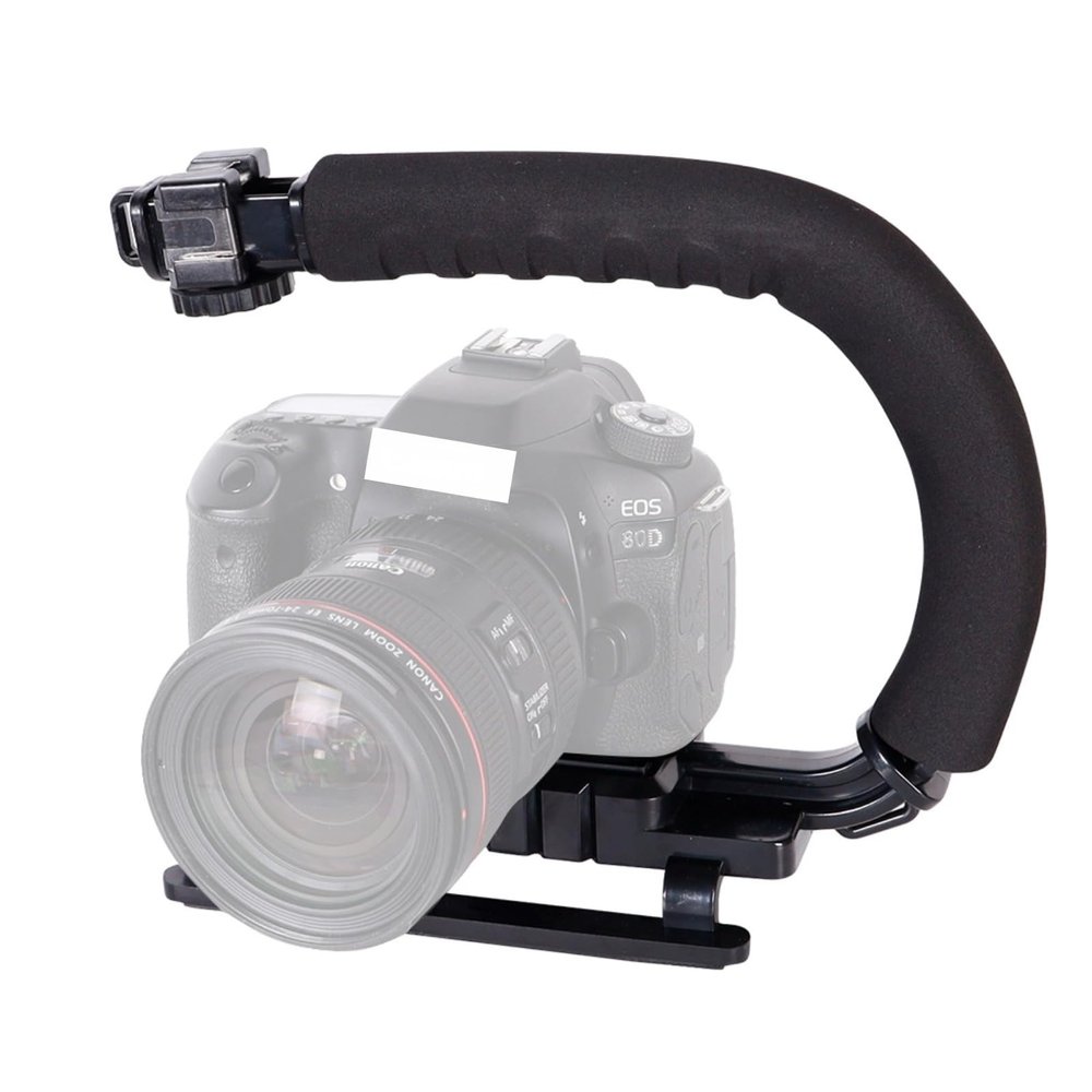 Super Grip Video Stabilizing Handle with Hot Shoe Mount for DSLR Camera Camcorder, Portable U Grip Handheld Stabilizer