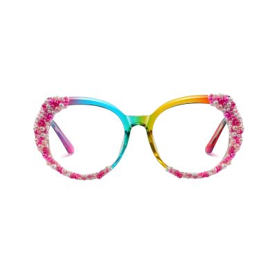 Melrose Fashion ladies blue blocking reading glasses, irregular colorful anti-fatigue/glare female computer games presbyopia (ZHENZHU Rainbow, 0, x)