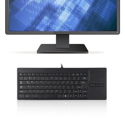 EIMSOAH Wired USB Touchpad Keyboard, 86 Key, Ultra Thin, Built-in Touchpad Hub Port, Ergonomic, Black, for Desktop Laptop PC Tablet