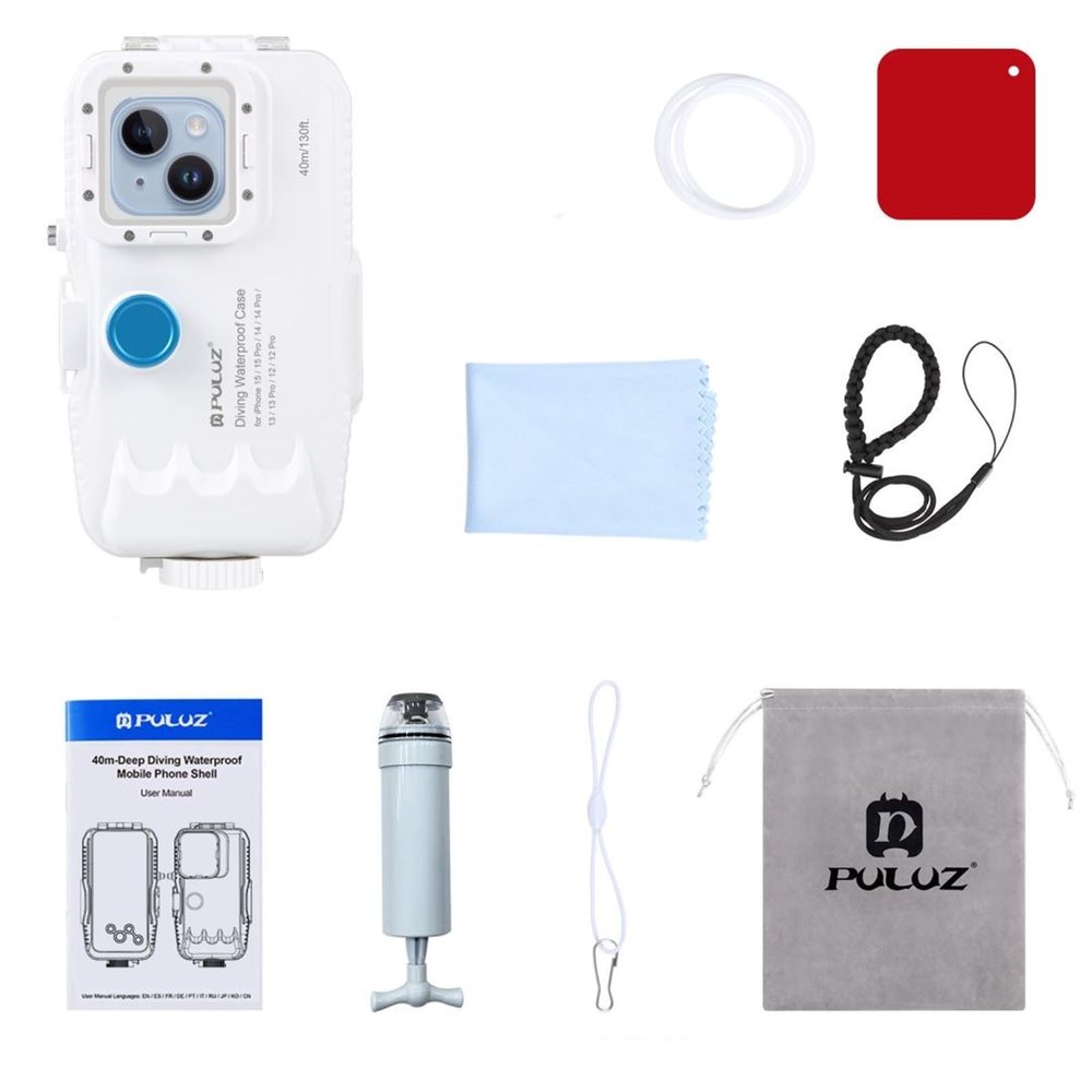 40m/130ft Depth Waterproof Diving Case Underwater Housing Cover Compatible with iPhone 15, 15 Pro, 14, 14 Pro, 13, 13 Pro, 12, 12 Pro Cellphone