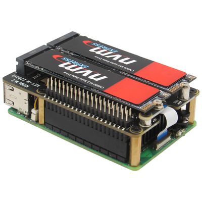 Geekworm X1004 PCIe to Dual M.2 HAT NVMe 2280 SSD PCIe Peripheral Board for Raspberry Pi 5 16GB/8GB/4GB/2GB