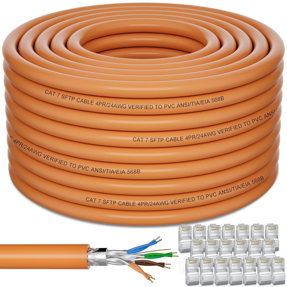 Cat 7 Outdoor Ethernet Cable Bulk 250ft (20 RJ45), Cat7 Triple Shielded Ethernet Cable, SFTP, 10Gbps 600MHz, Waterproof, Direct Burial, In-Ground, UV Resistant, Network, LAN, Internet, Cat 7-250 Feet