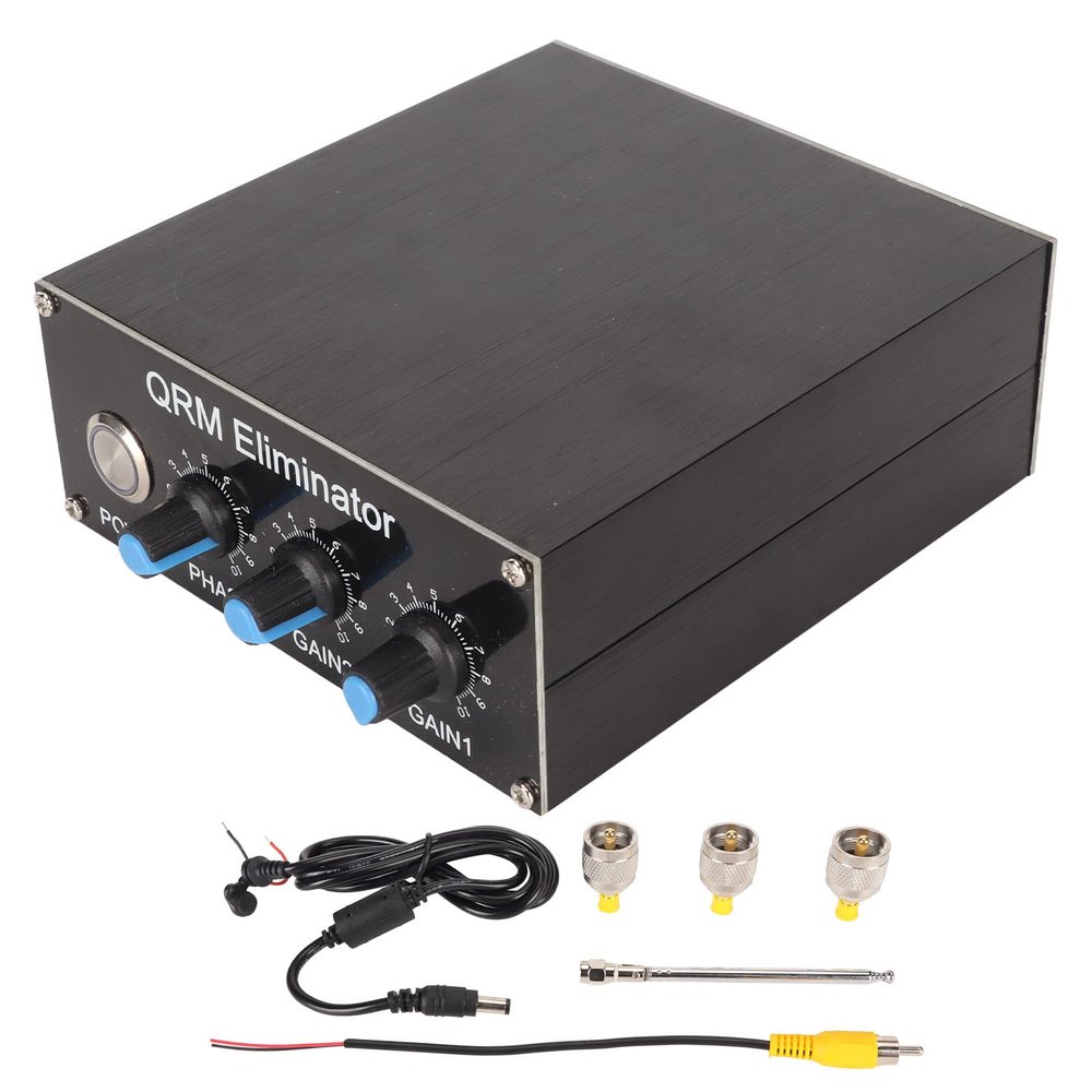 Aluminum Alloy QRM Eliminator, Built in PTT Control, Adjustable Phase Angle, Wide Compatibility, Signal Canceller for Easy Installation with Auxiliary Antenna