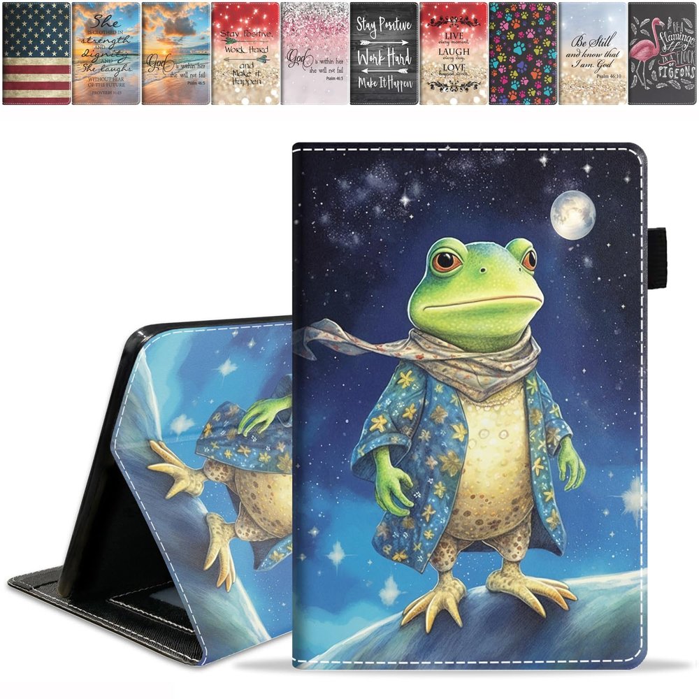 FQTBCEARI Case for All-New Amazon Fire HD 10/HD 10 Plus Tablet 10.1" (13th/11th Generation, 2023/2021 Release), Slim PU Leather Cover with Card Slot & Auto Wake/Sleep, Frog Under The Moon