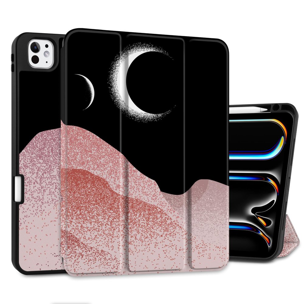 MEEgoodo Case for M4 iPad Pro 11 inch Case 2024, Tablet Cover with Trifold Stand + Pencil Holder + Auto Wake/Sleep + Soft TPU Back Cover, Solar Eclipse, A2836/A2837/A3006