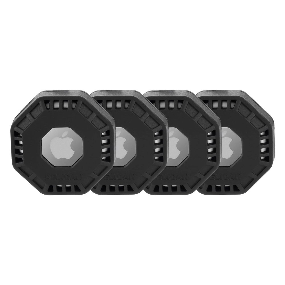 Pelican Adventurer - AirTag Holder/Case with 3M Adhesive Sticker [4 Pack] Protective Shockproof Cover for Apple Air Tag - Hidden Stick On Mount for Bike Wallet Travel TV Remote Car Luggage - Black