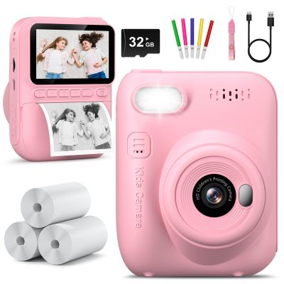 Kids Camera Instant Print -Toddler Portable Travel Print Digital Photo Camera Toy, Holiday Birthday Graduation Gift for Kid 3-12 Year Old, Photomaker Kit for 4 5 6 7 8 9 10 Boys GirlsPink