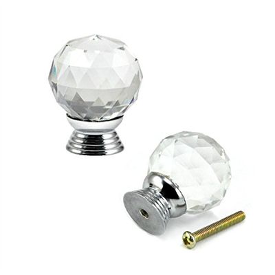 AthuAh Crystal Door knobs, 40MM 2PCS Red Clear Ball Crystal Glass Diamond Shape Cabinet Knob Drawer Pull Handle Kitchen DIY Home Decorative (Color : Transparent)