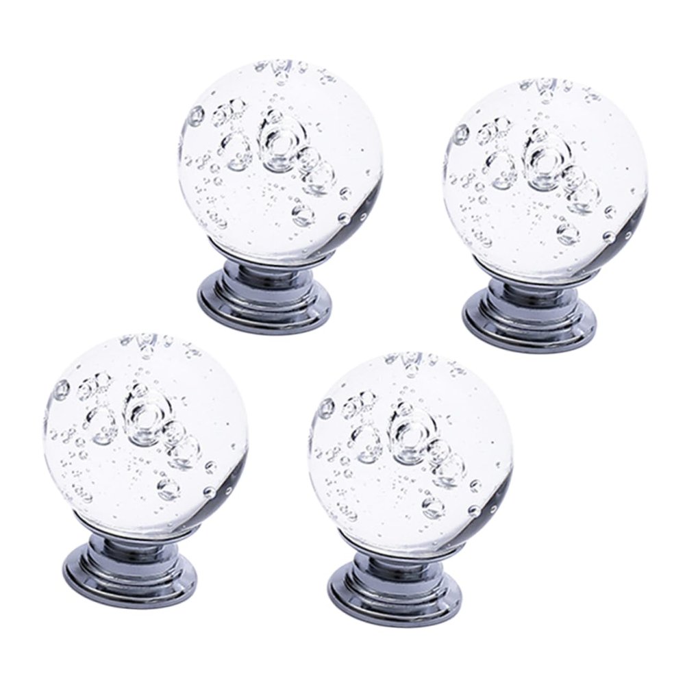 AthuAh Crystal Door knobs, 4pcs Bubble Crystal Retro Dresser Kitchen Knobs Round Vanity Tray Dresser Knob Crystal Crystal Door Cabinet Pull Door Knobs (Color : Silver)