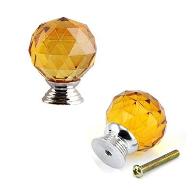 AthuAh Crystal Door knobs, 40MM 2PCS Red Clear Ball Crystal Glass Diamond Shape Cabinet Knob Drawer Pull Handle Kitchen DIY Home Decorative (Color : Red) (Color : Blue)