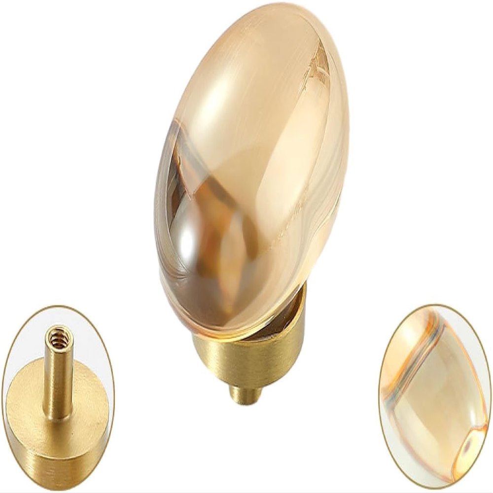 AthuAh Crystal Door knobs, 4 Pack Crystal Dove Egg Champagne Wardrobe Door Knobs and Handles Kitchen Cabinet Transparent Small Handles Cube Shape-Champagne (Color : Pigeon Eggs Champagne)