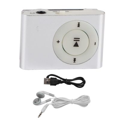 Mini Digital Music Player, MiniMP3 BackClip Player Music Media Player with Earphones and USB Cable (Silver)