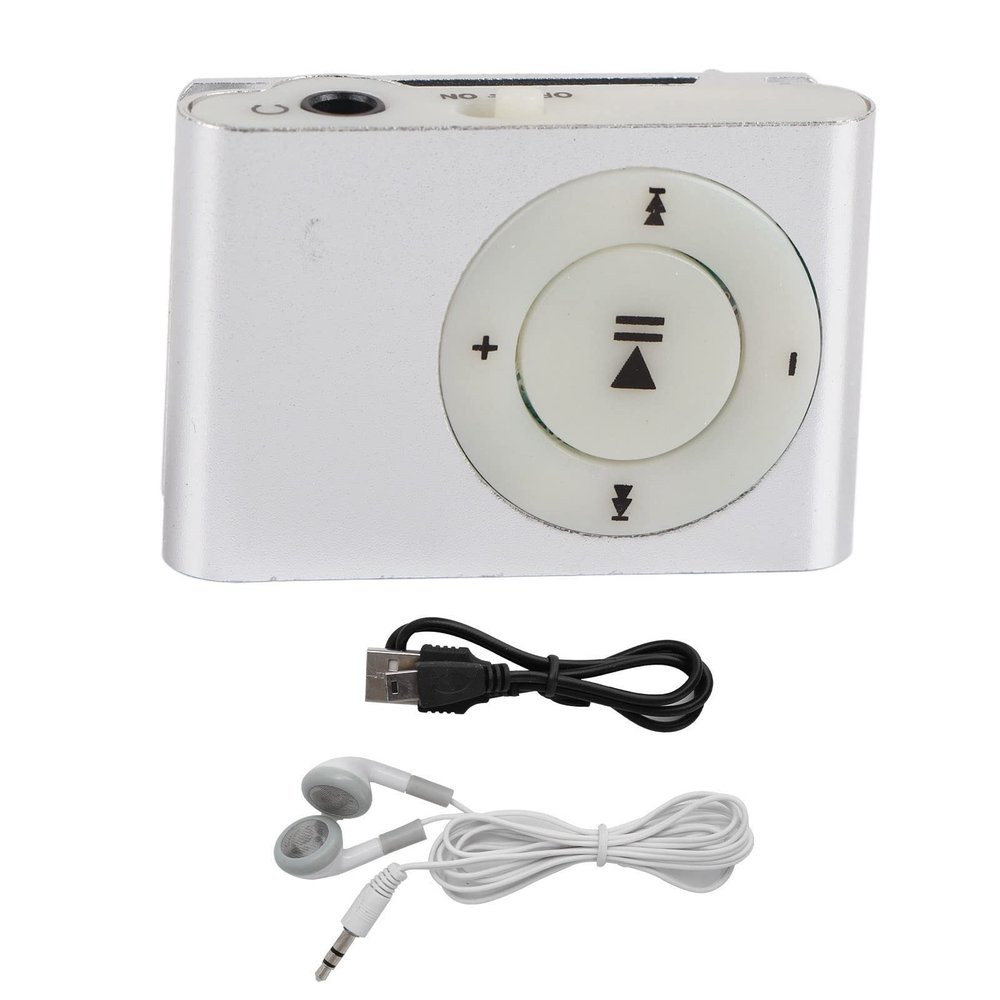Mini Digital Music Player, MiniMP3 BackClip Player Music Media Player with Earphones and USB Cable (Silver)