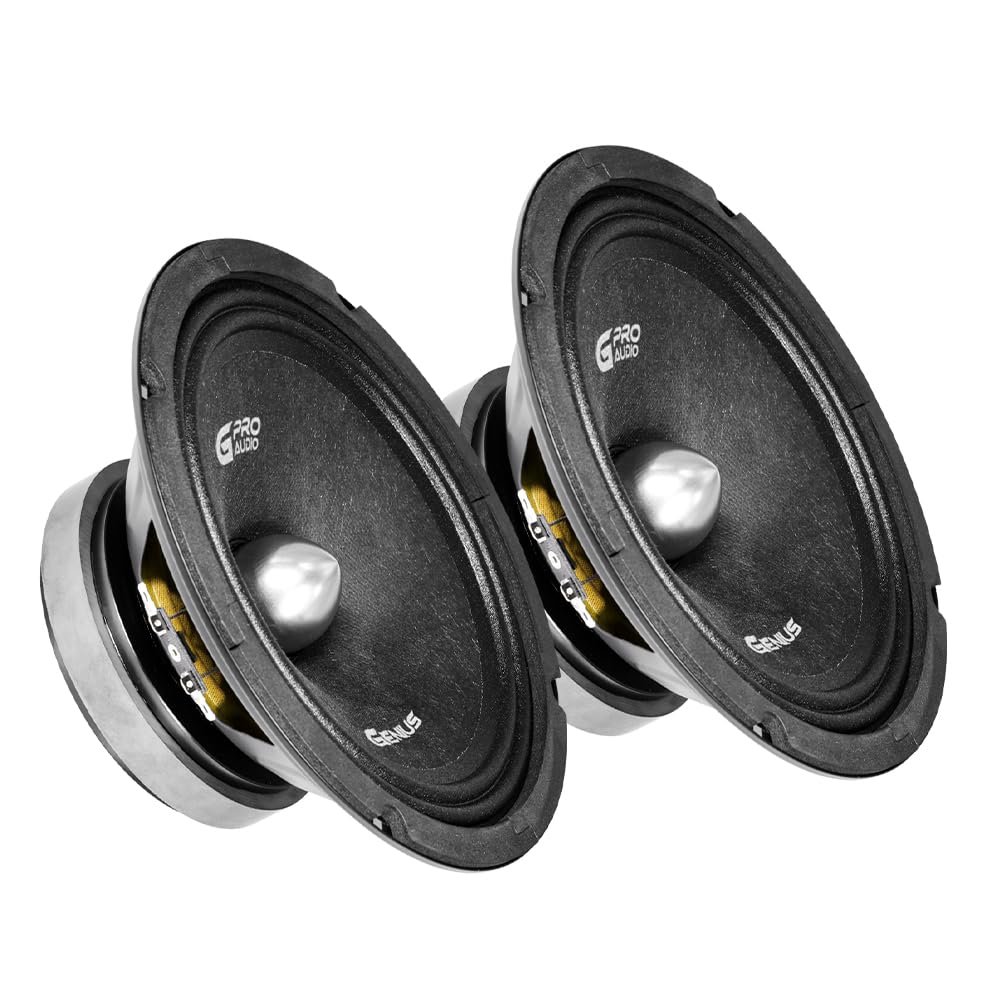 Genius Audio GPRO-M148B 8 Inch Midrange Speaker 300 Watts Max - 150 Watts RMS Pro Audio Speakers Aluminum Bullet Steel Basket Car Audio Speaker Ferrite Magnet 4 Ohm Reinforced Paper Cone